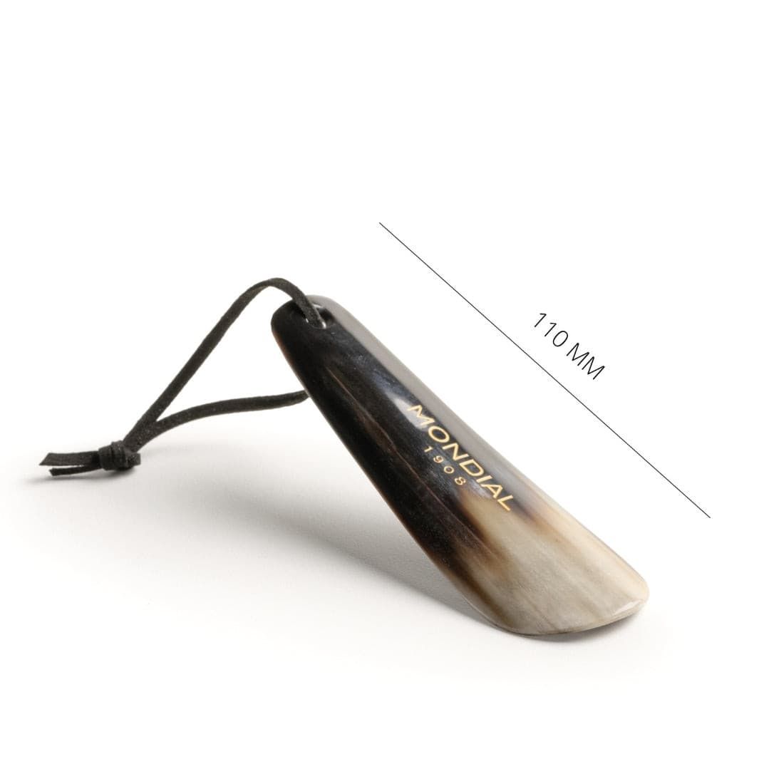 Small Shoehorn with Leather Handle Loop in Natural Horn: 110mm