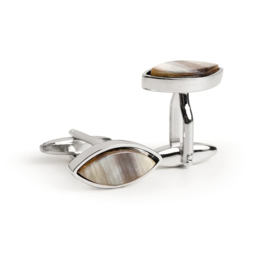 Marquise Cufflinks in Silver with Natural Horn Inlay