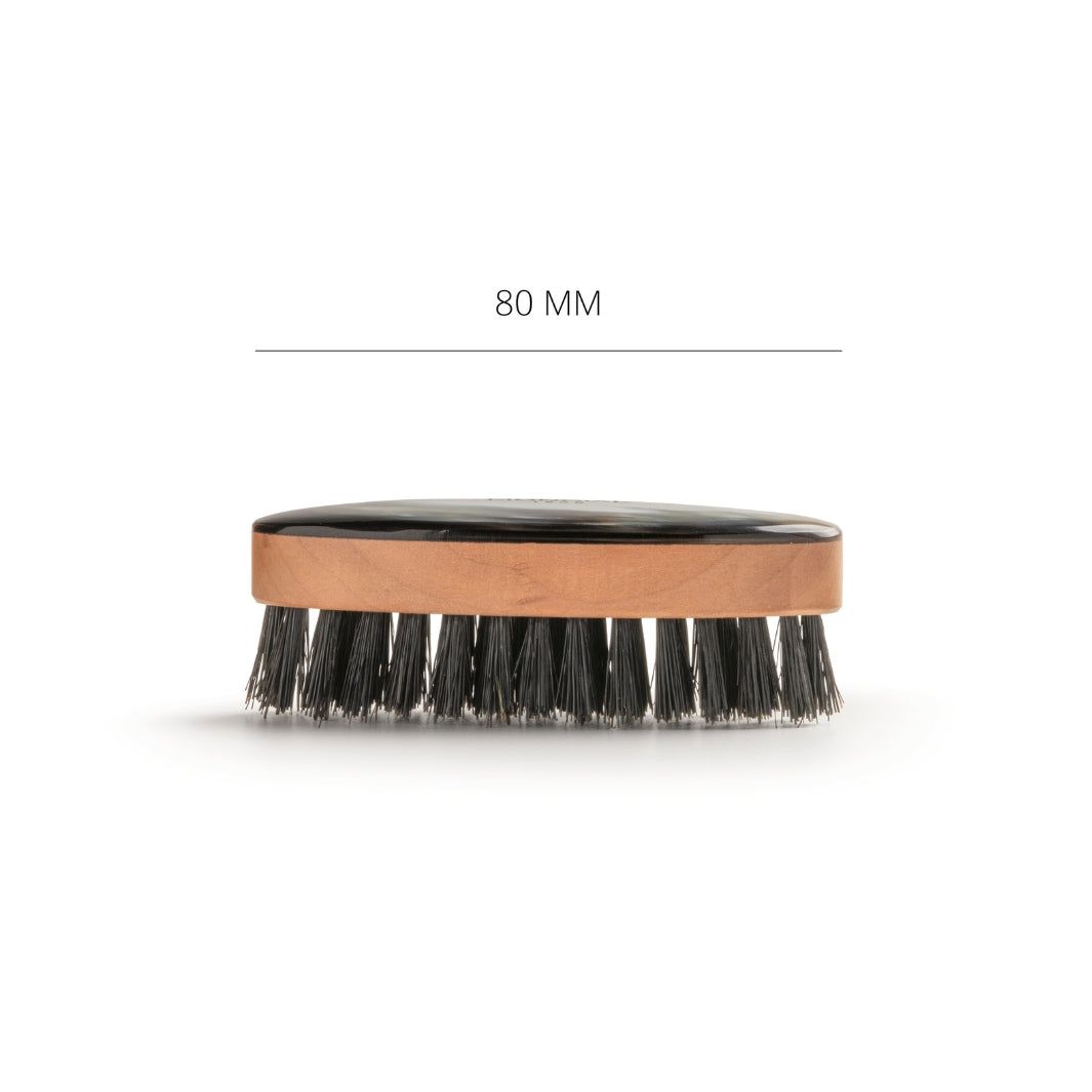 Oval Natural Horn Beard Brush with Black Bristle: 80mm
