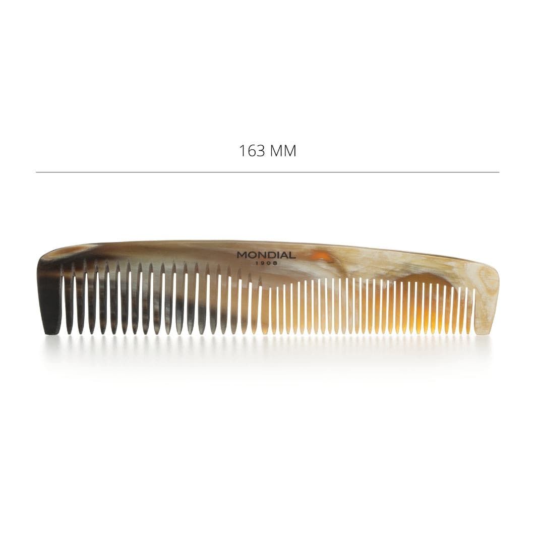 Dual Tooth Natural Horn Pocket Comb with Leather Case: 163mm