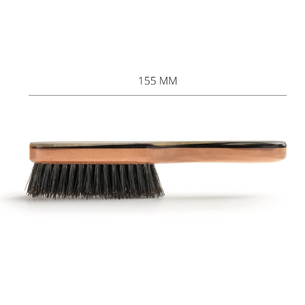 Pocket Hair Brush with Natural Horn Handle & Black Bristle: 155mm