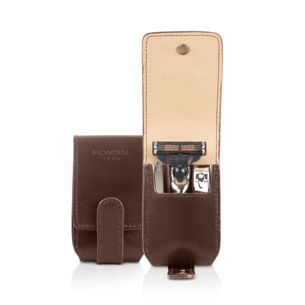 3-Piece Travel Razor & Manicure Set in Tuscan Leather