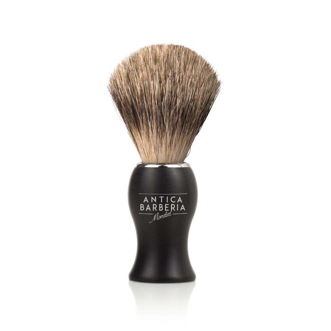 'Panther' Black Brushed Aluminum Lathering Brush with Best Badger
