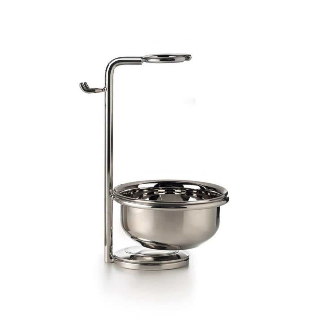 Kron Vertical Shaving Brush & Razor Stand with Bowl in Chrome