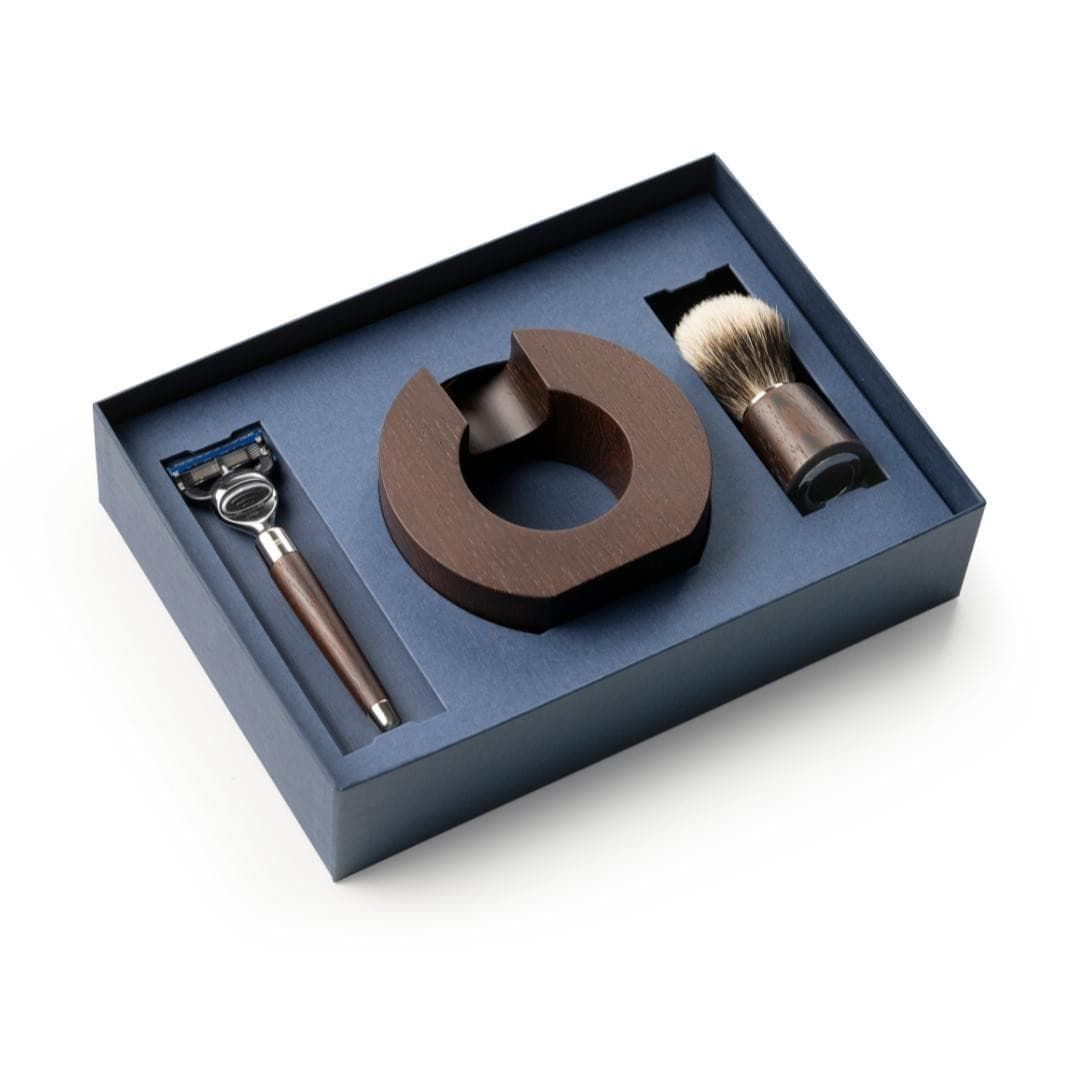 Sphaera Wengé Wood Shaving Set with Silvertip Brush & Cartridge Razor