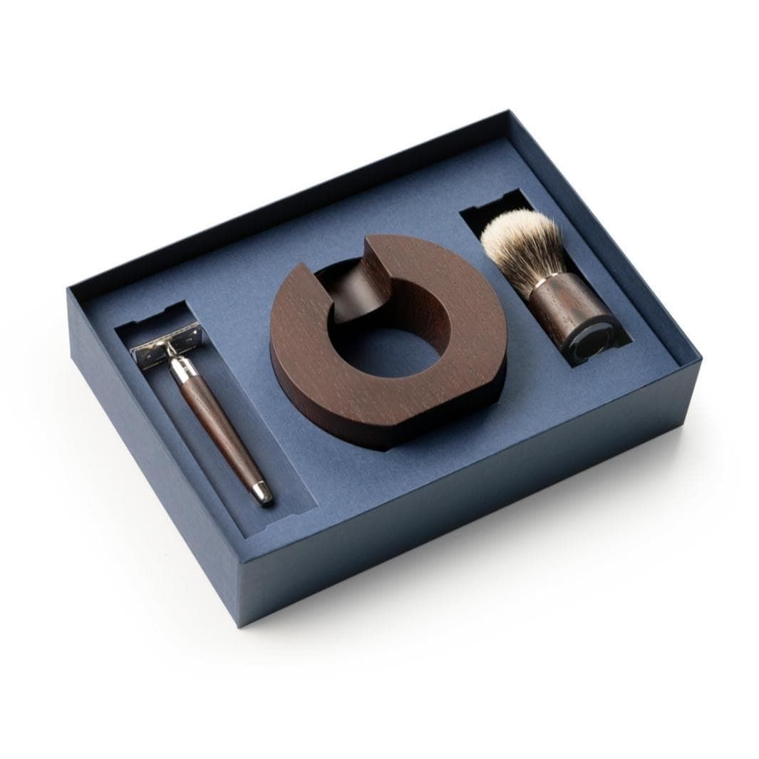 Sphaera Wengé Wood Shaving Set with Silvertip Brush & Safety Razor
