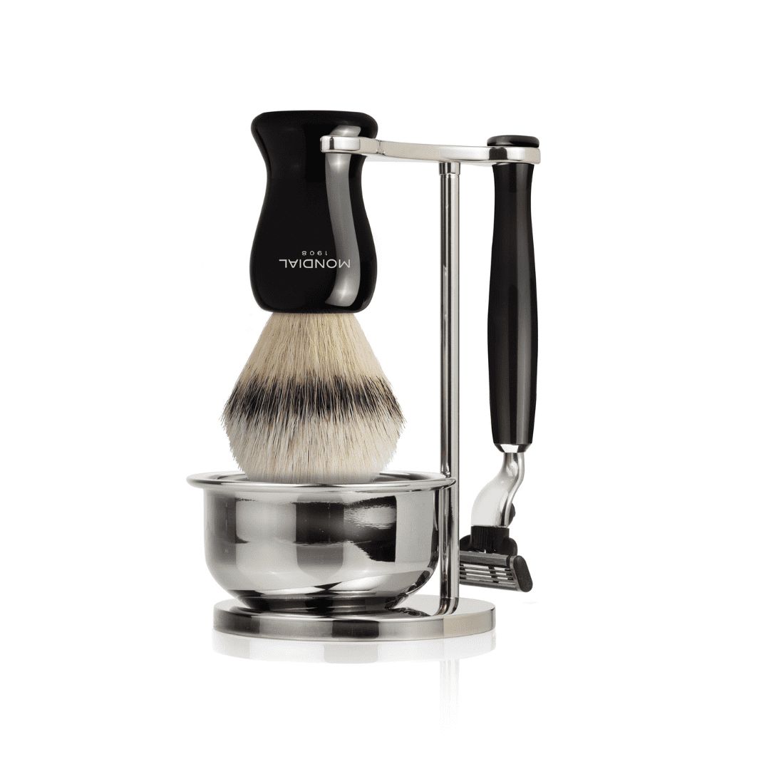 Gibson Shaving Set: Chrome Bowl Stand + EcoSilvertip Brush + Cartridge Razor