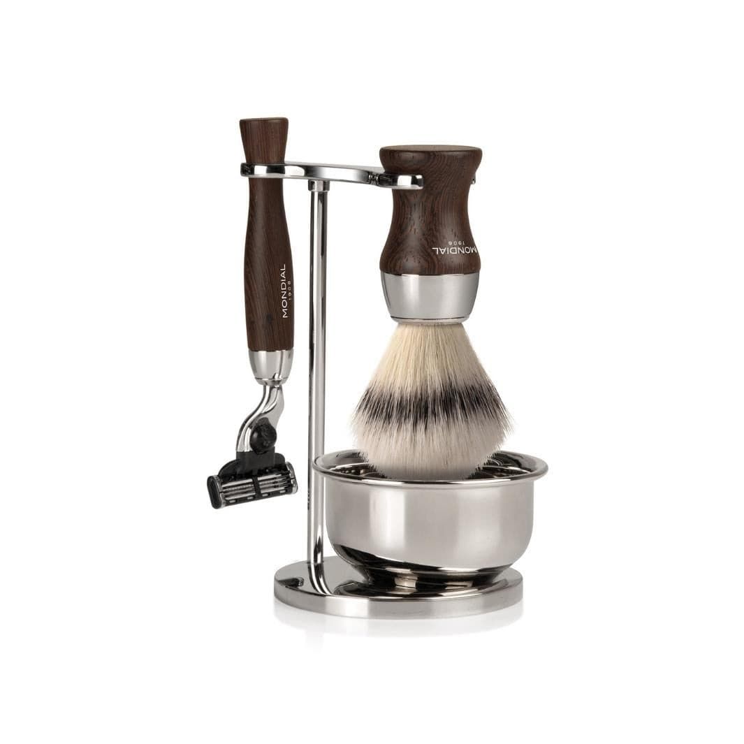 Heritage Wengé Shaving Set: Chrome Stand & Bowl + Super Badger Brush + Cartridge Razor