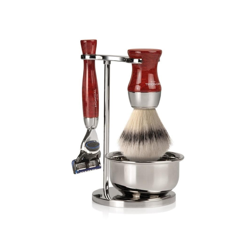 Heritage Radica Shaving Set: Chrome Stand & Bowl + Super Badger Brush + Cartridge Razor