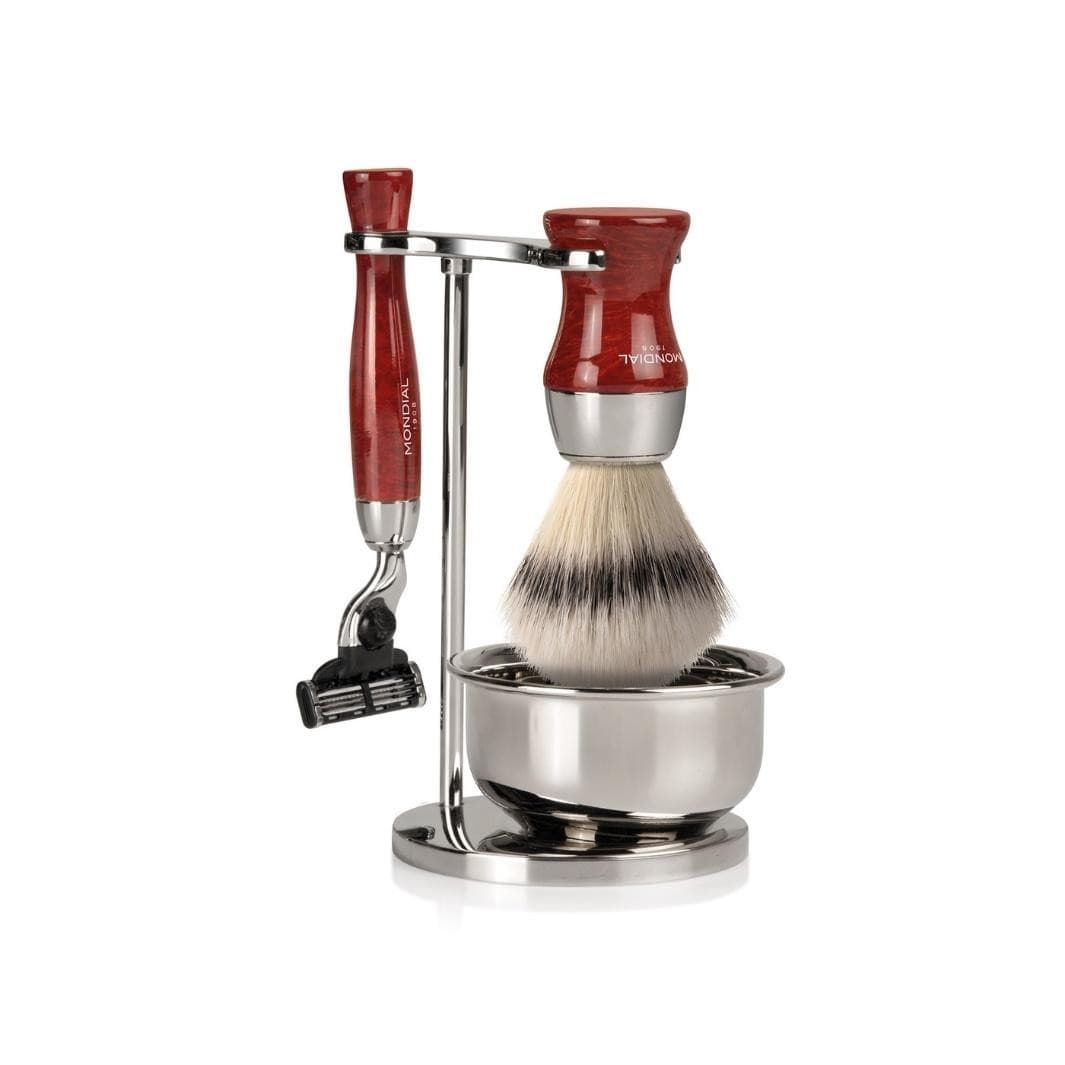 Heritage Radica Shaving Set: Chrome Stand & Bowl + Super Badger Brush + Cartridge Razor