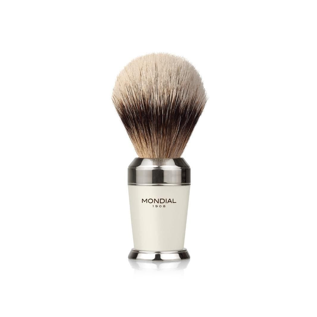 Premium White Shaving Set: Chrome Stand & Bowl + Super Badger Brush + Safety Razor