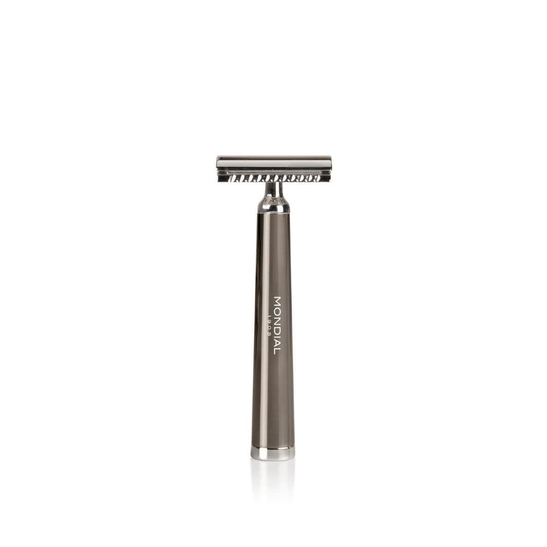 Vespucci Ruthenium Shaving Set: Chrome Stand & Bowl + Super Badger Brush + Safety Razor