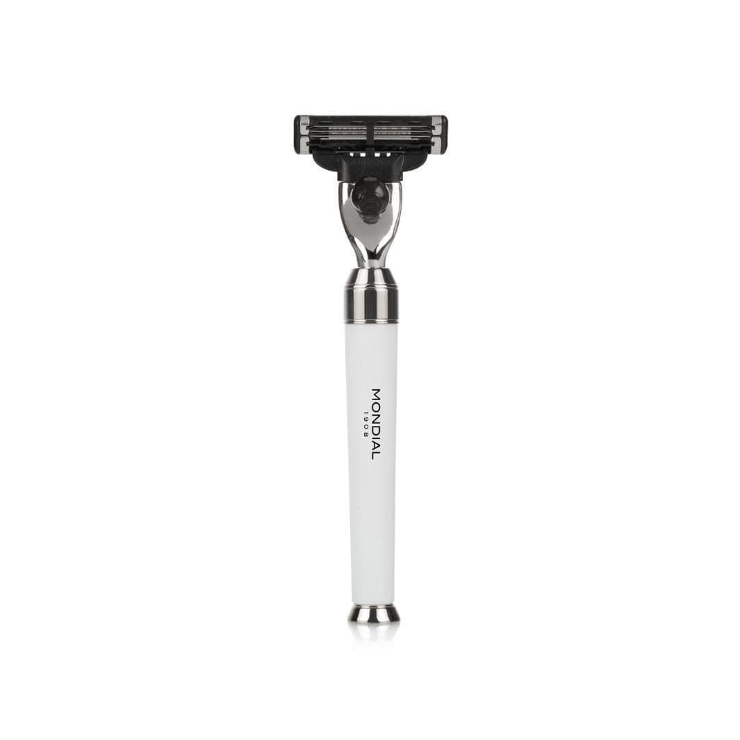 Premium White Shaving Set: Chrome Stand & Bowl + Super Badger Brush + Cartridge Razor