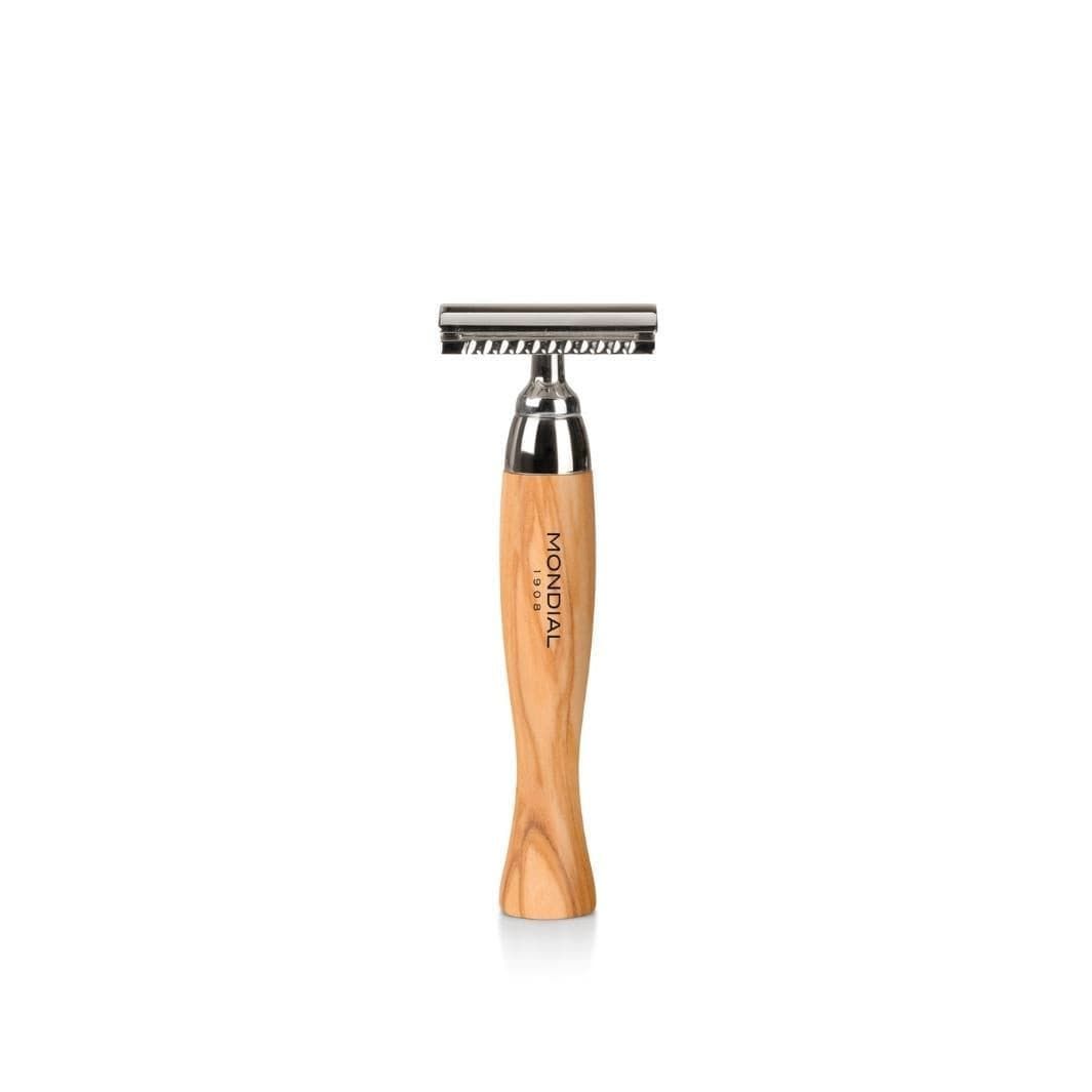 Heritage Olive Shaving Set: Chrome Stand & Bowl + Super Badger Brush + Safety Razor