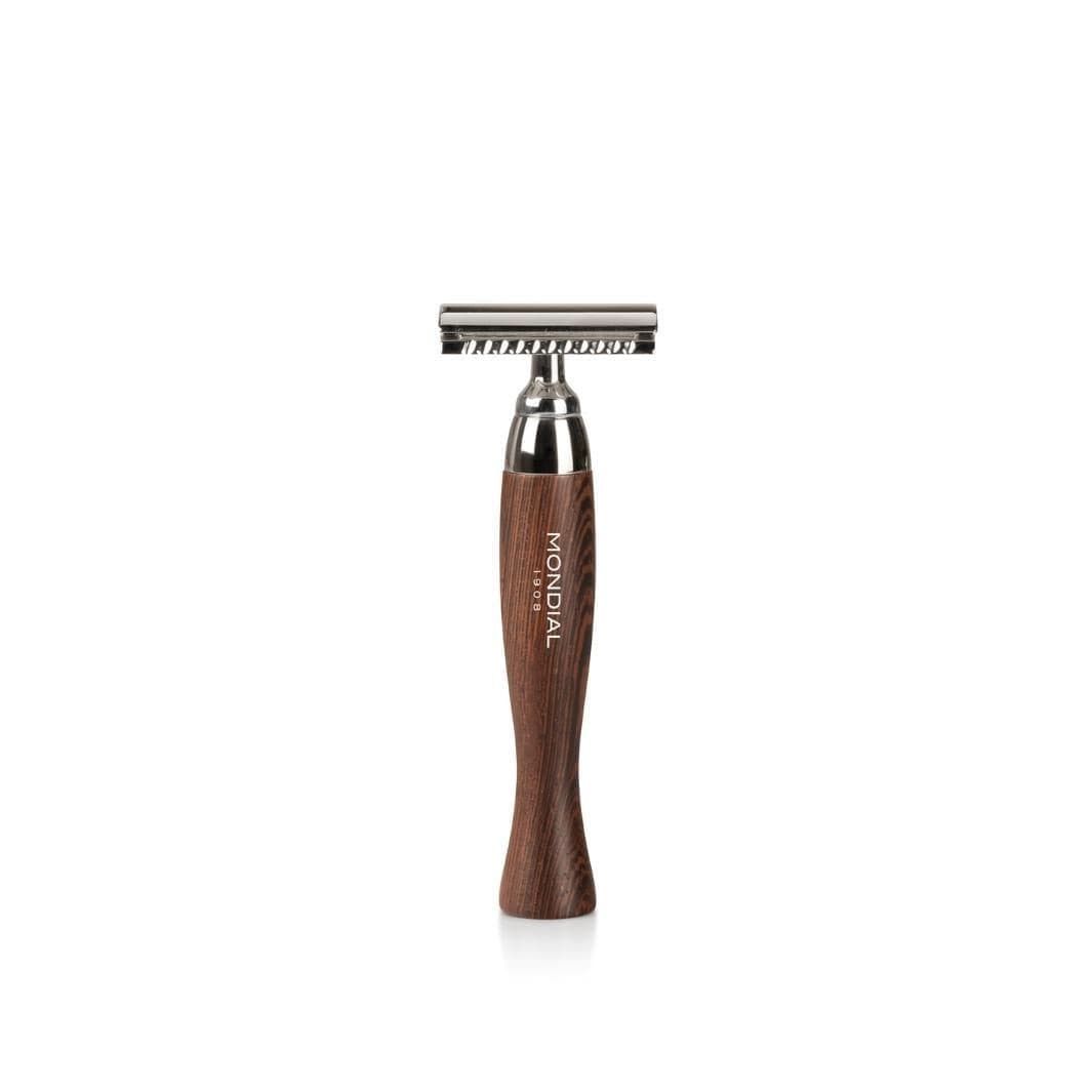 Heritage Wengé Shaving Set: Chrome Stand & Bowl + Super Badger Brush + Safety Razor