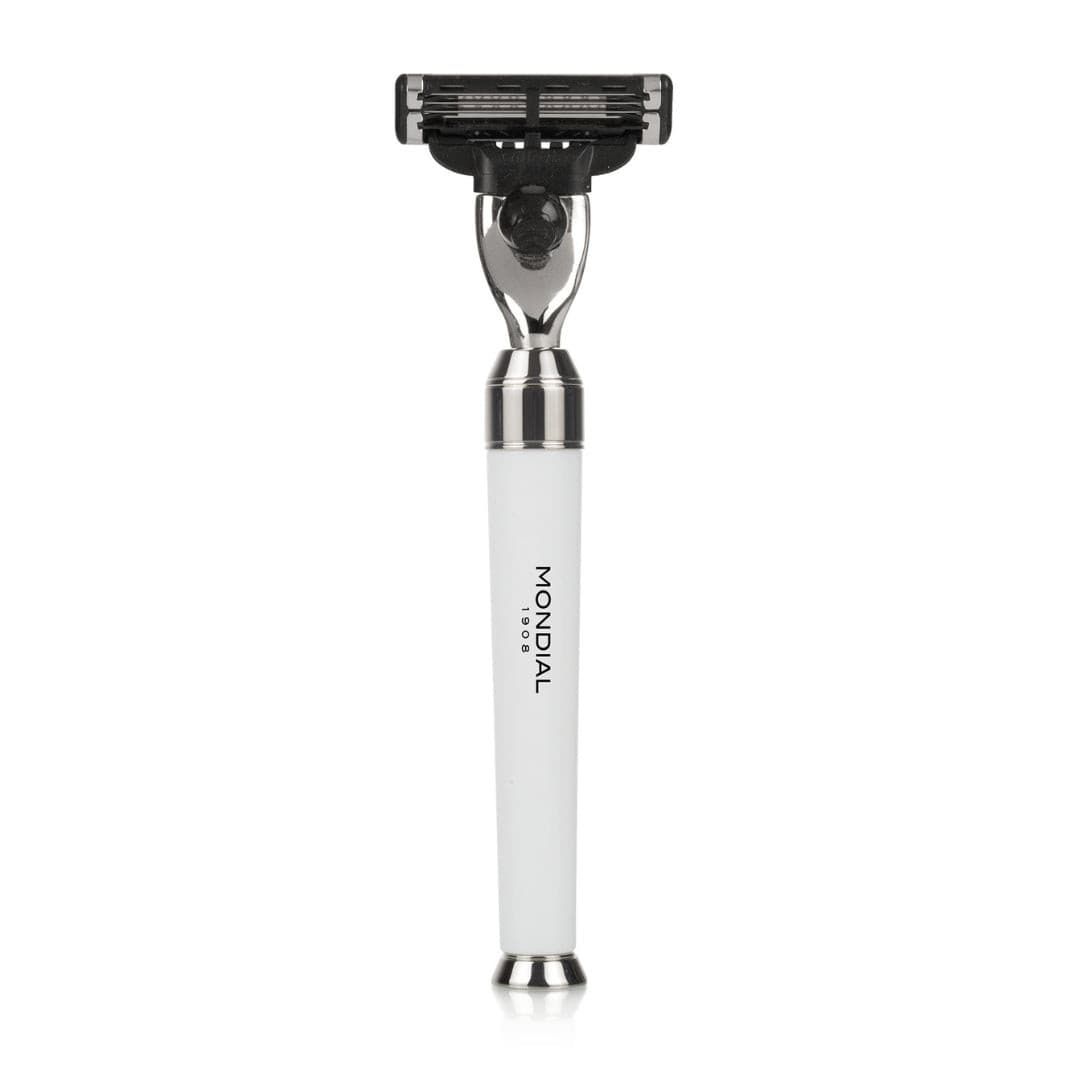 Premium Cartridge Razor Handle in White Resin & Chrome