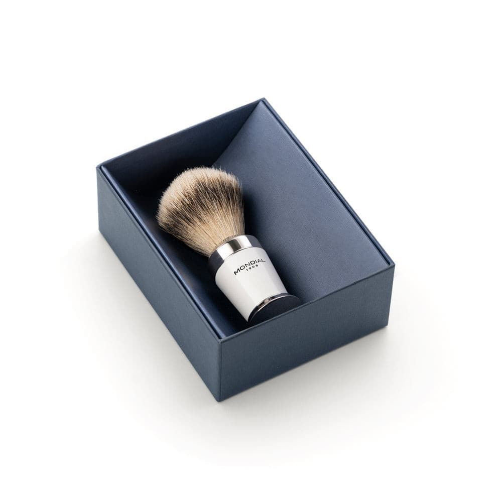 Premium White Resin & Chrome Handle Brush with Super Badger: M