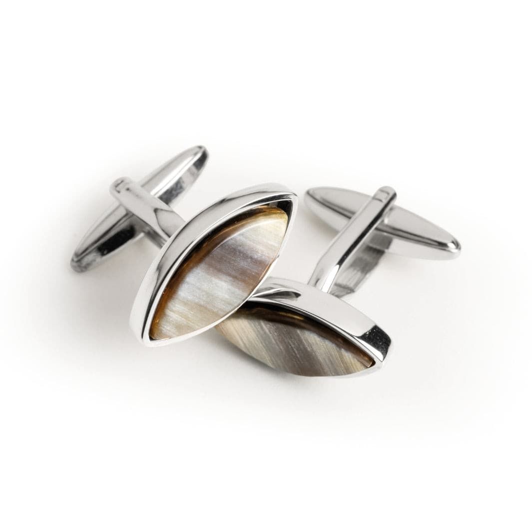 Marquise Cufflinks in Silver with Natura...