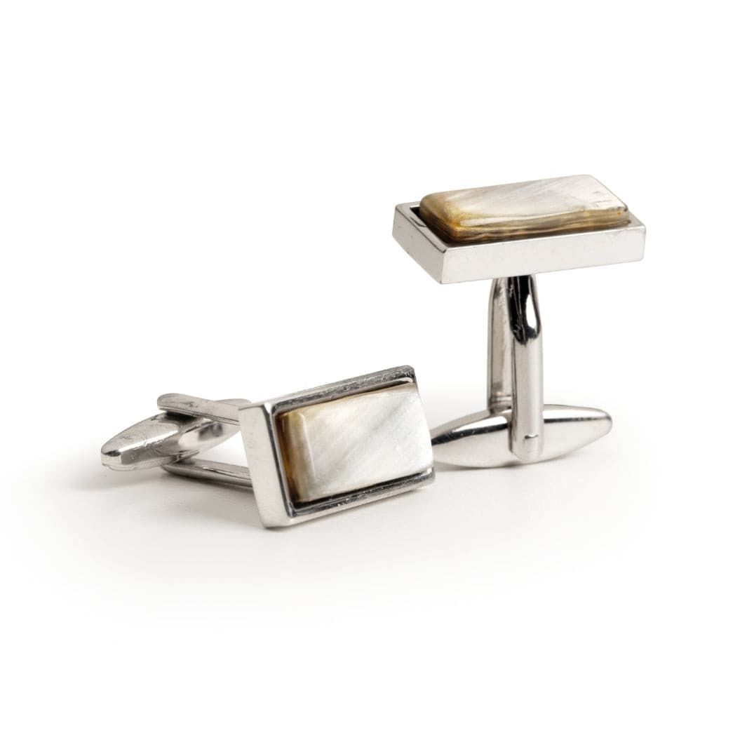 Rectangle Cufflinks in Silver with Natur...