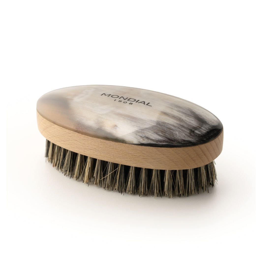 Oval Natural Horn Beard Brush with Black Bristle: 120mm
