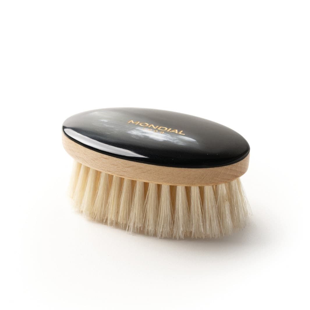 Oval Beard Brush with White Bristle and Ox Horn Handle: 70mm