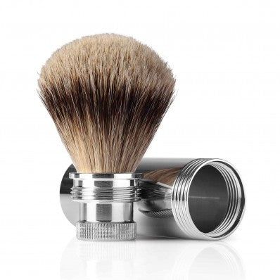 Two-Piece Chrome Travel Shaving Brush with Natural Best Badger