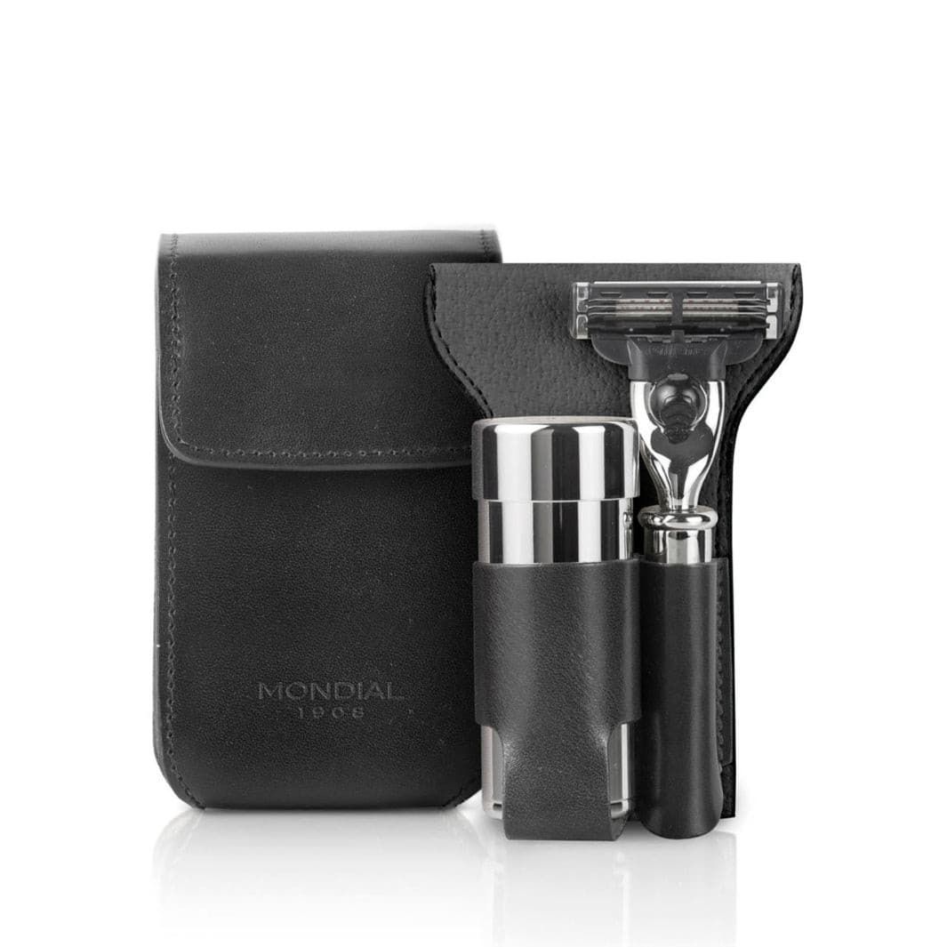 Shaving Travel Set with Brush + Razor in Tuscan Leather Case