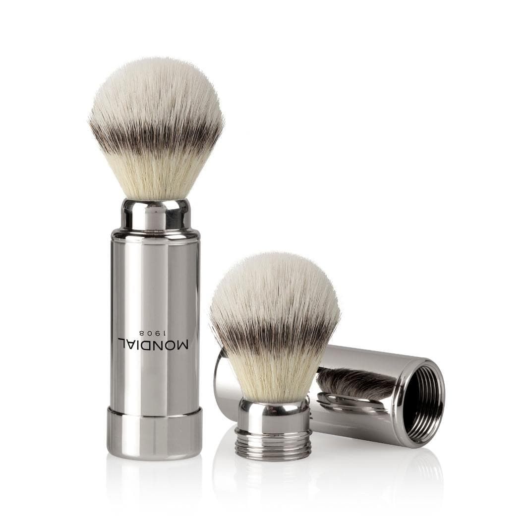 Two-Piece Chrome Travel Shaving Brush with EcoSilvertip Synthetic