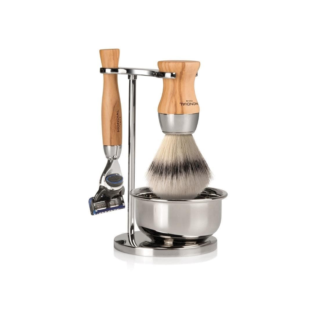 Heritage Olive Shaving Set: Chrome Stand...