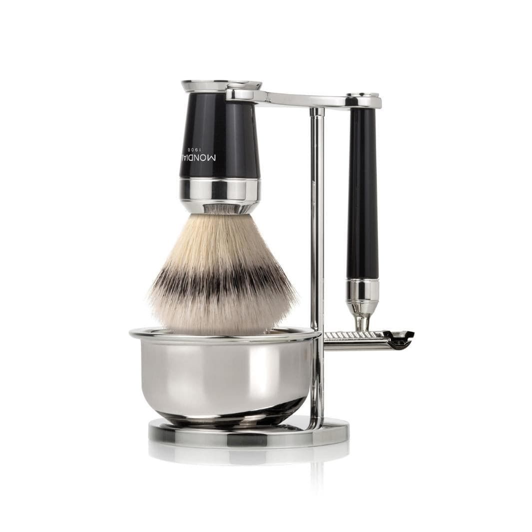 Premium Black Shaving Set: Chrome Stand ...