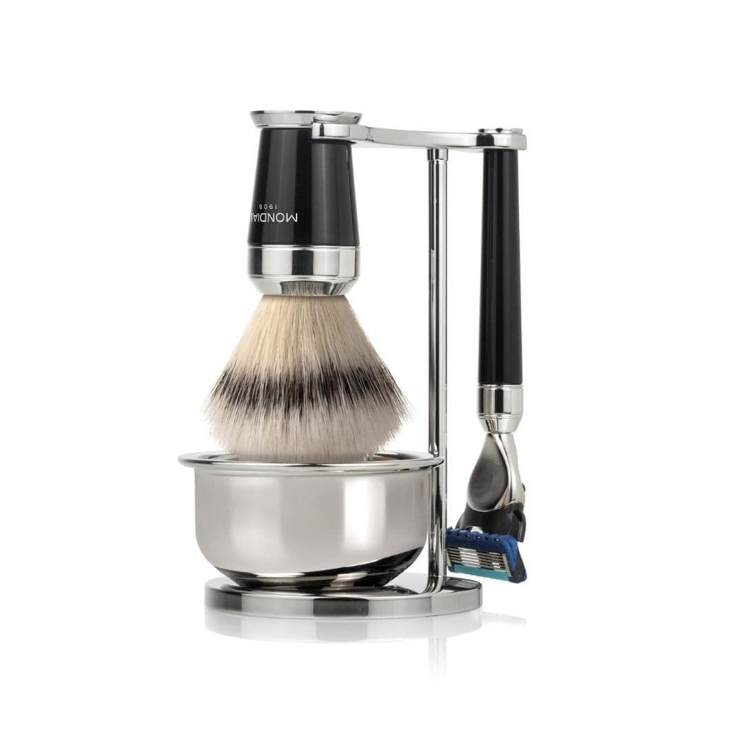 Premium Black Shaving Set: Chrome Stand ...