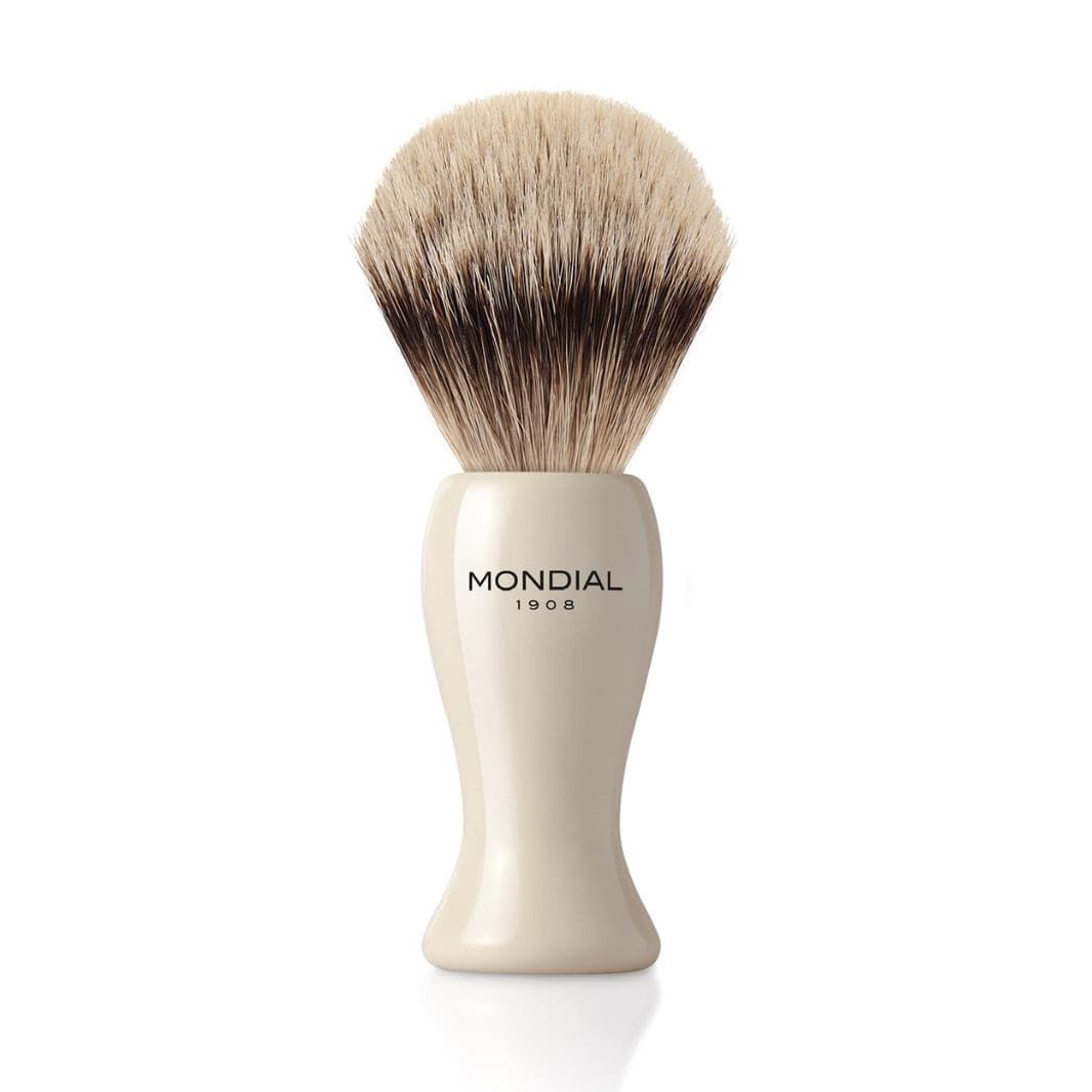 Tower Ivory Resin Brush with Silvertip Badger: L